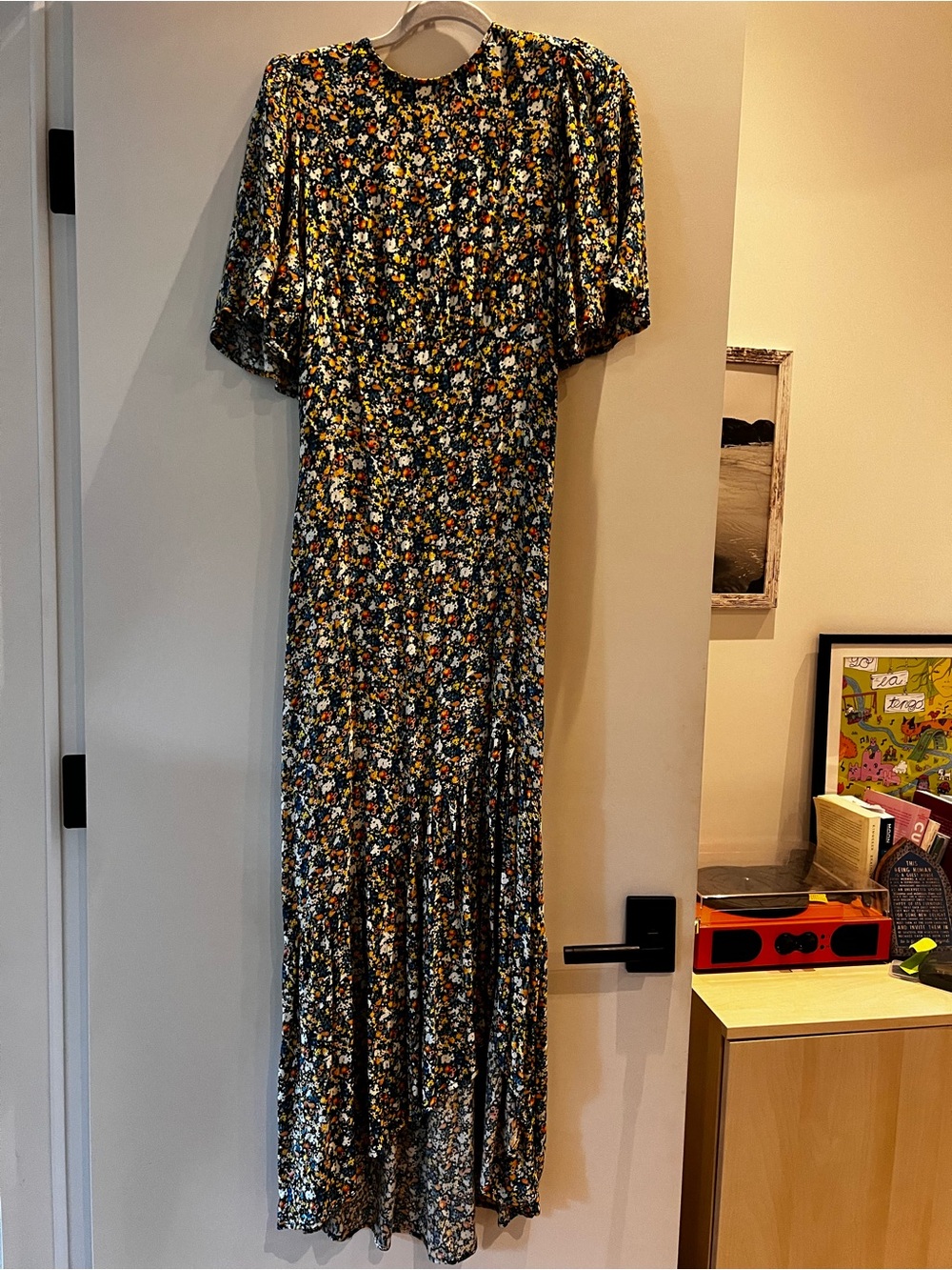 AFRM Black Floral High-Low Maxi Dress with Yellow and White size M